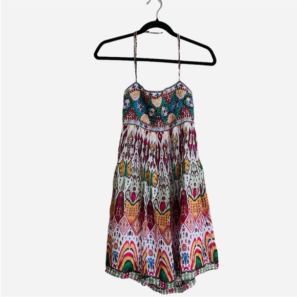 Zara strappy embroidered multi Colorful Bohemian Summer mini  Dress NEW - Picture 9 of 11